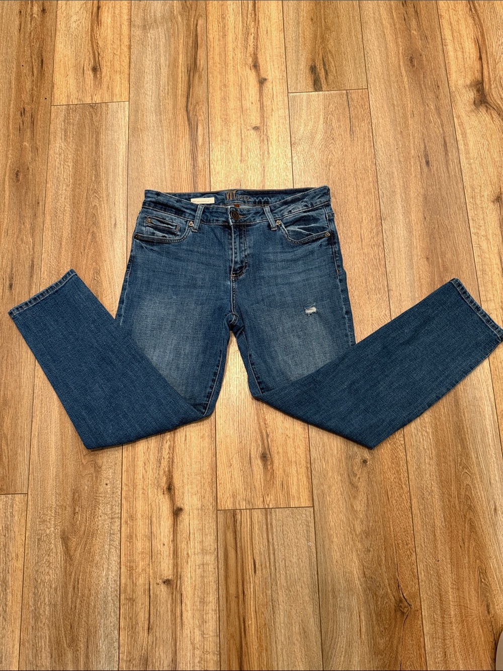 Kut from the Kloth Katy Ankle Straight Jeans Medium Wash Denim 8 Distressed